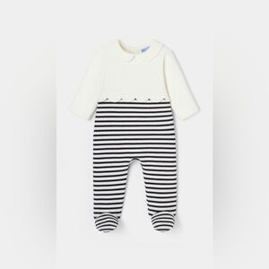 Jacadi Striped Black and White Kids One Piece Footies  NWT Size 6M